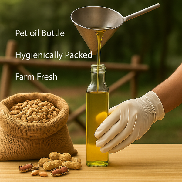 AADISATTVA ORGANICS Wood Pressed Groundnut Oil | Cold Pressed, Unrefined, Chemical Free, Kachi Ghani Peanut Oil | Rich Aroma & High Smoke Point | Rich in Vitamin E | Heart Healthy Cooking Oil |1L