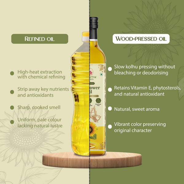 AADISATTVA ORGANICS Pure Natural Wood Pressed Sunflower Oil, Unrefined, Cold Extracted, Sweet Aroma, Immunity Booster for Healthy Cooking & Wellness
