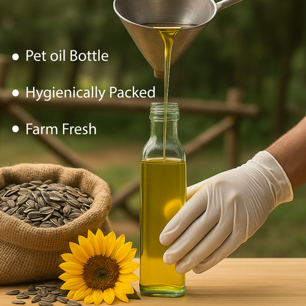 AADISATTVA ORGANICS Pure Natural Wood Pressed Sunflower Oil, Unrefined, Cold Extracted, Sweet Aroma, Immunity Booster for Healthy Cooking & Wellness