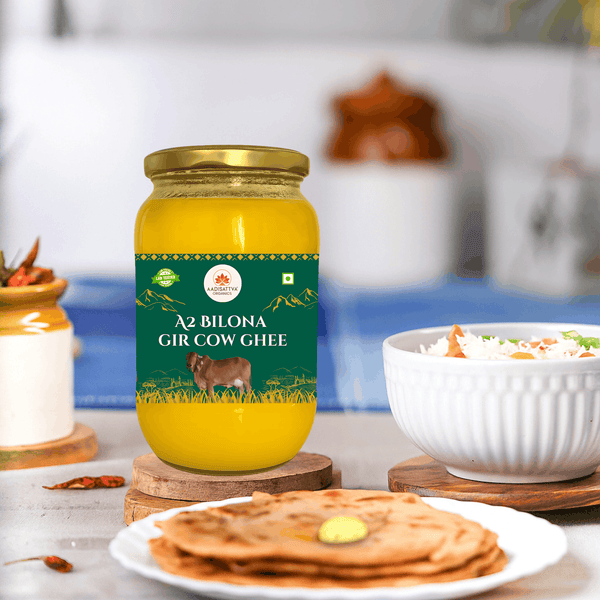 AADISATTVA ORGANICS A2 Gir Cow Ghee | Bilona Method | Made from Curd | Grass-Fed | Pure Desi Ghee | Chemical-Free | Rich Aroma & Granular Texture | 500ml