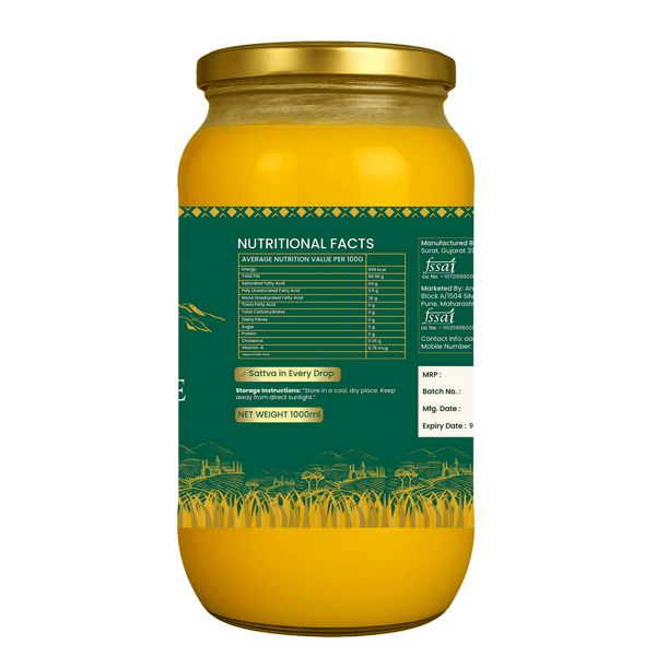 AADISATTVA ORGANICS A2 Gir Cow Ghee | Bilona Method | Made from Curd | Grass-Fed | Pure Desi Ghee | Chemical-Free | Rich Aroma & Granular Texture | 500ml