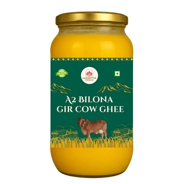 AADISATTVA ORGANICS A2 Gir Cow Ghee | Bilona Method | Made from Curd | Grass-Fed | Pure Desi Ghee | Chemical-Free | Rich Aroma & Granular Texture | 500ml