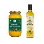 AADISATTVA ORGANICS Aadisatva Organics A2 Bilona Gir Cow Ghee & Wood Pressed Sunflower Oil Combo | 100% N (2 Pack)atural Chemical Free Healthy Cooking Essentials (oil-1 Litres, Ghee-500ml)