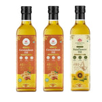 AADISATTVA ORGANICS Wood Pressed 1 Sunflower & 2 Groundnut Oil Combo Natural Cold Pressed Cooking Oil for Cooking and Frying (3 Pack)