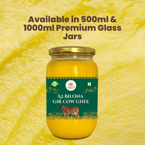 AADISATTVA ORGANICS A2 Gir Cow Ghee | Bilona Method | Made from Curd | Grass-Fed | Pure Desi Ghee | Chemical-Free | Rich Aroma & Granular Texture | 500ml